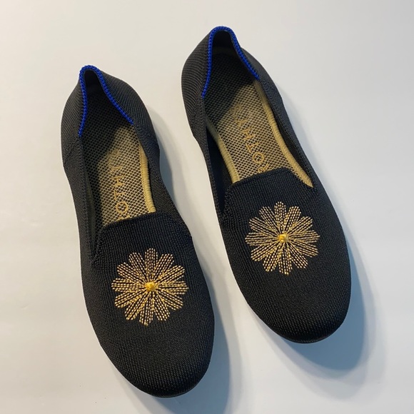 Rothy's Shoes - Rothy’s Holiday Licorice Black Loafer Gold Flower